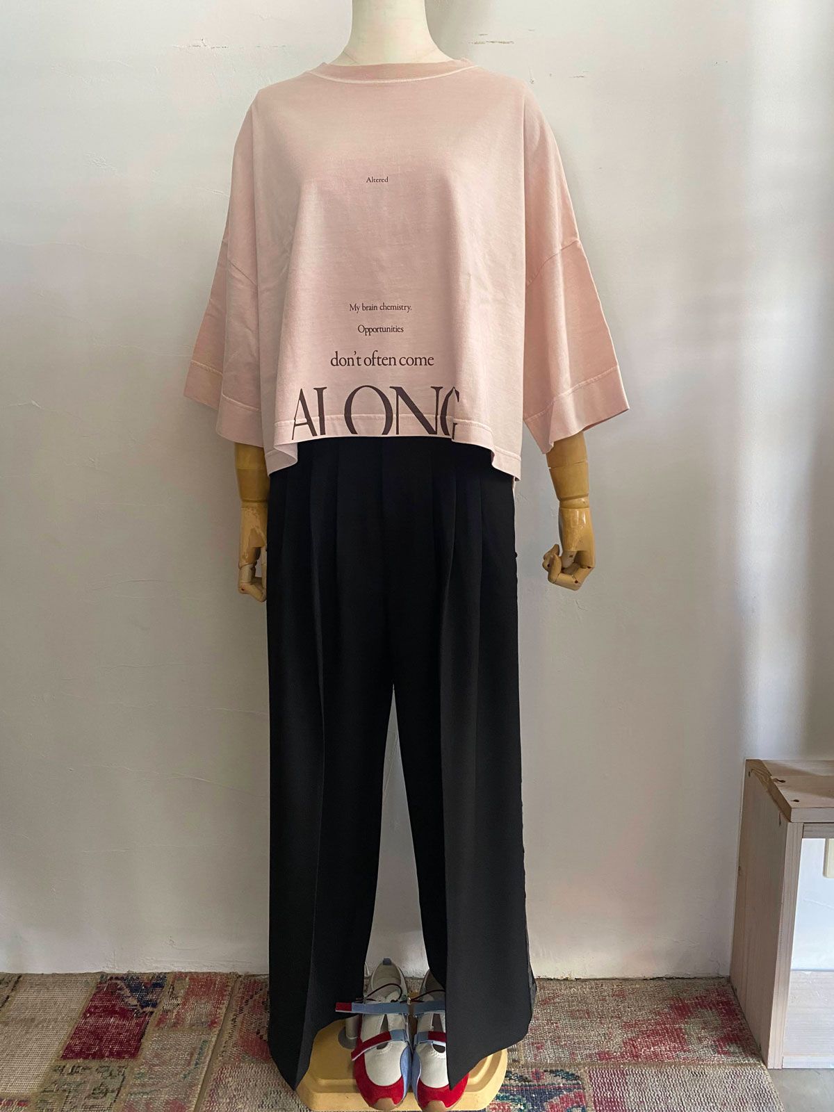 ピグメント製品染め オーバーロゴT ピンク