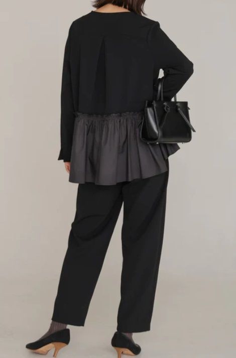 カットジョーゼット ストレートパンツ ブラック