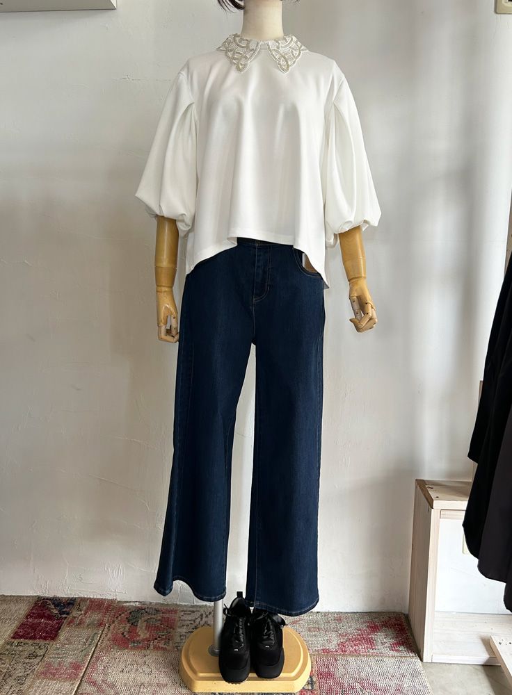 サイドライン ワイドストレート デニムパンツ インディゴ