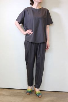 ツイルバックタックハーフスリーブブラウス ダークグレー