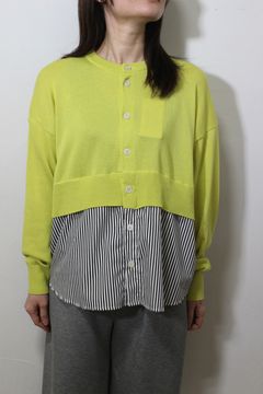 綿レーヨンシルク コンビネーションカーディガン イエローグリーンxブラックストライプ