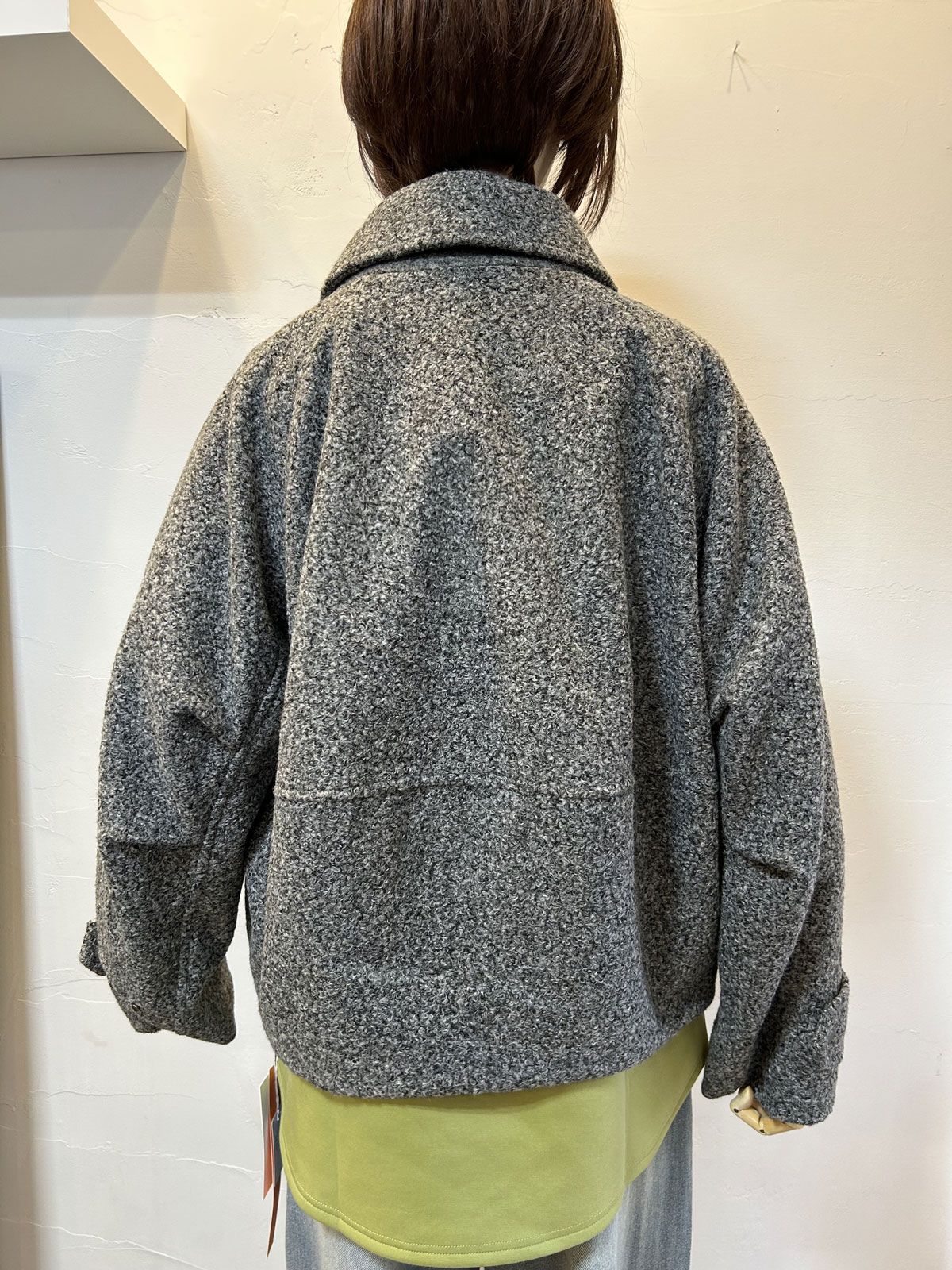 くるくるブークレショートブルゾン 杢グレー