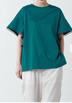 オーガンジー袖フリルプルオーバー グリーン