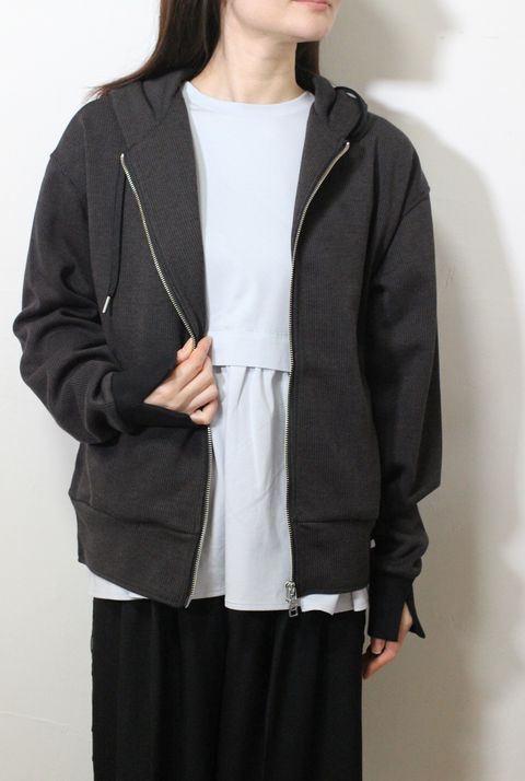 リブダブルジップパーカー チャコール