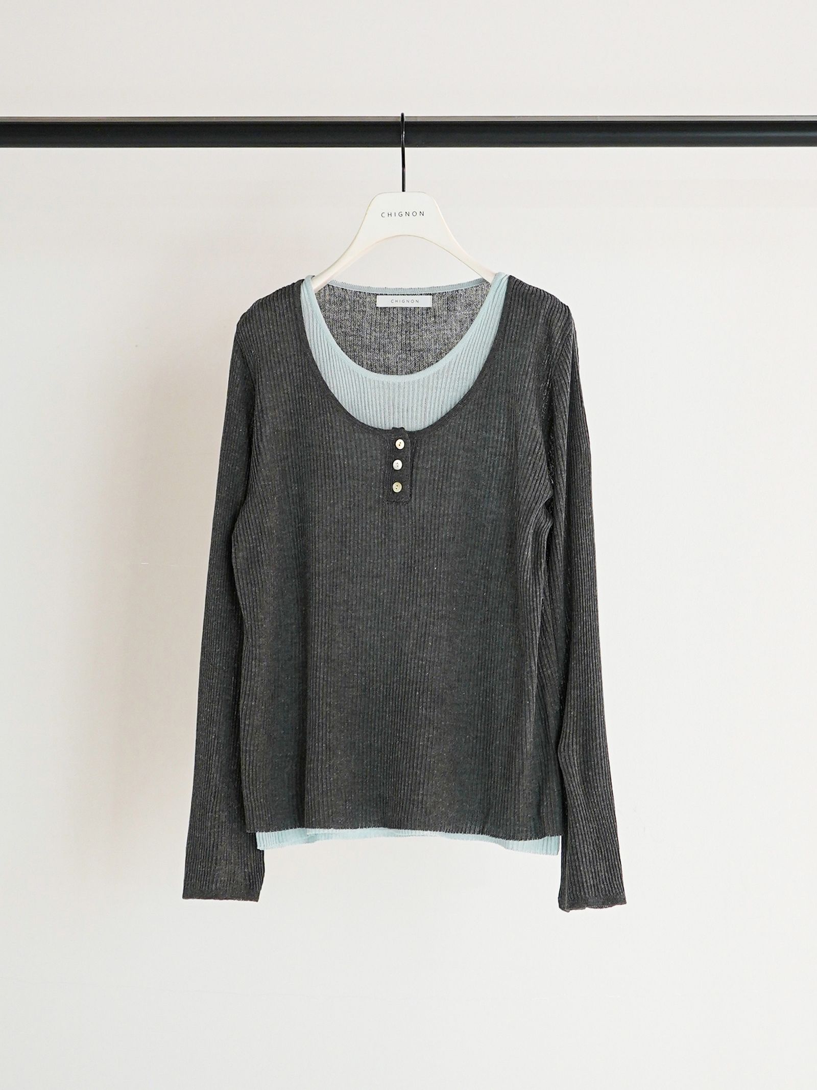 [9561-089GS] タンクレイヤードニット グレー