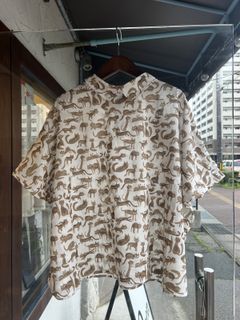 猫プリントスリーブレスブラウス オフxブラウン