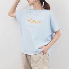 ラスティック天竺FleurプリントT アイスブルー