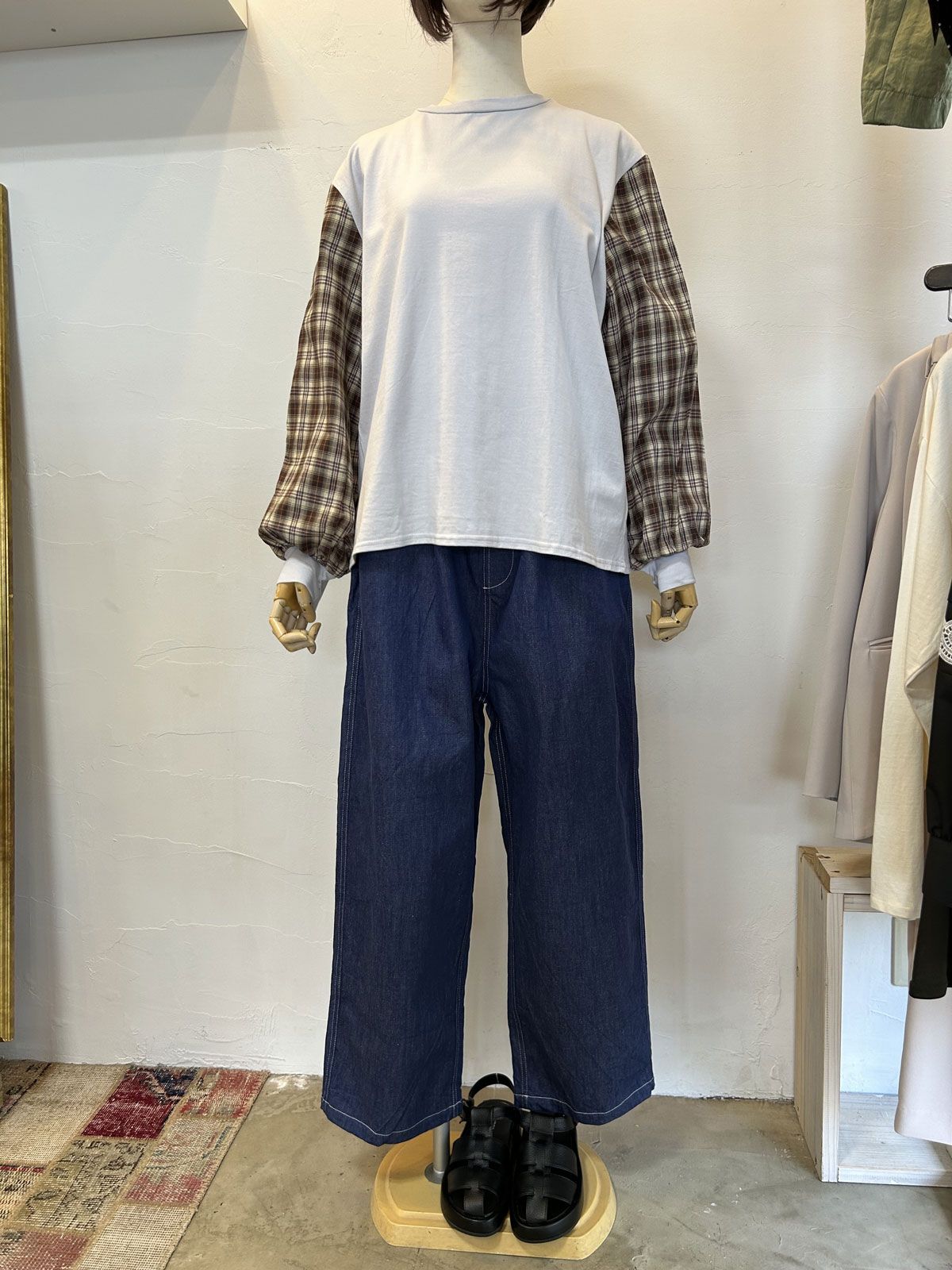 綿麻ムラデニムノッポパンツ インディゴ