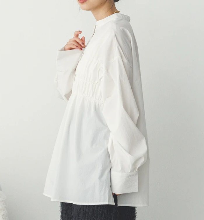前後2WAYコットンライクシャーリングシャツ オフホワイト