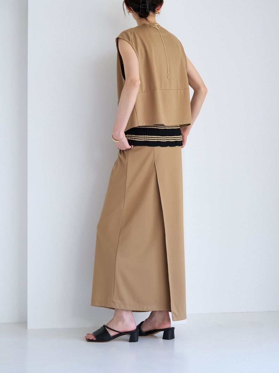 [2863-705GL] ポンチアシメ2WAYスカート ライトカーキ