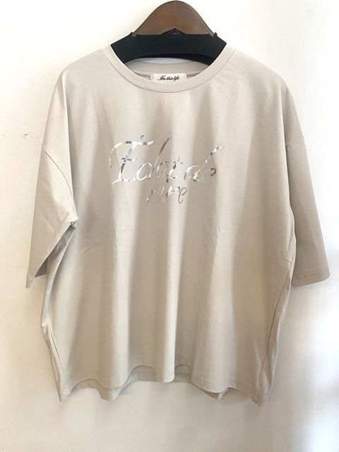 箔プリントTシャツ ライトグレー