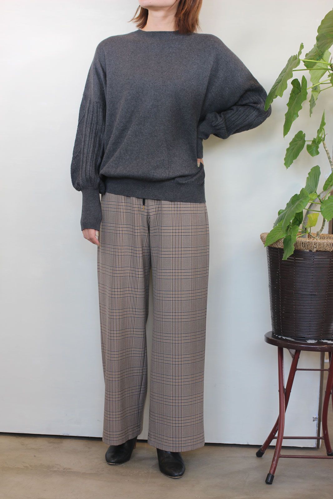 コットン&カシミア前後2WAYプルオーバー ダークグレー