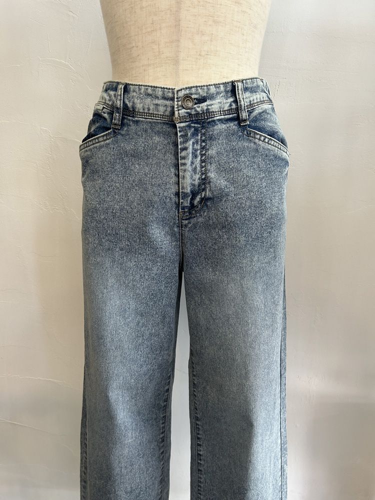 接触冷感ワイドデニムパンツ ブリーチ