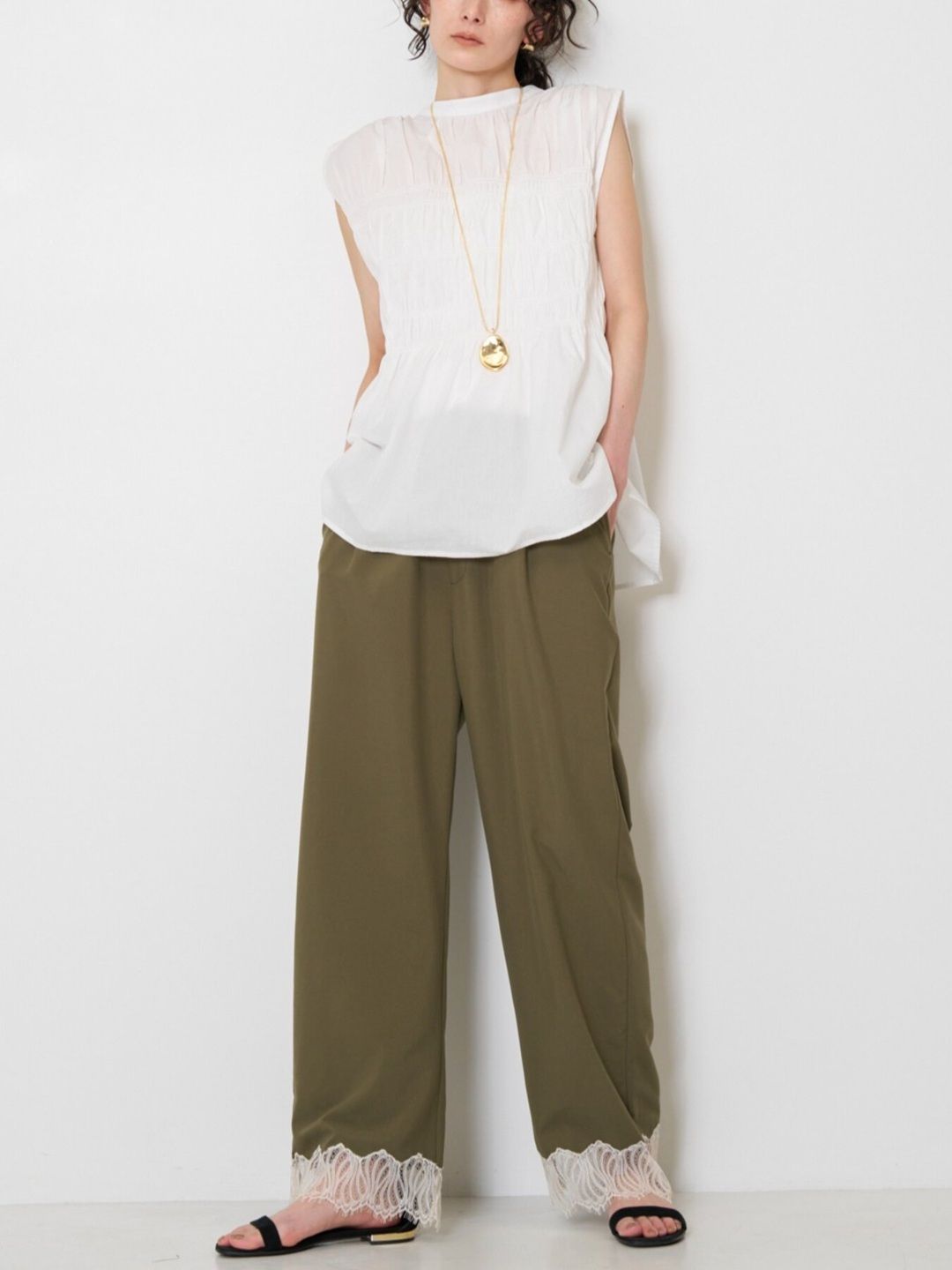 [3563-682NH] レースサテンイージーPT ブラック