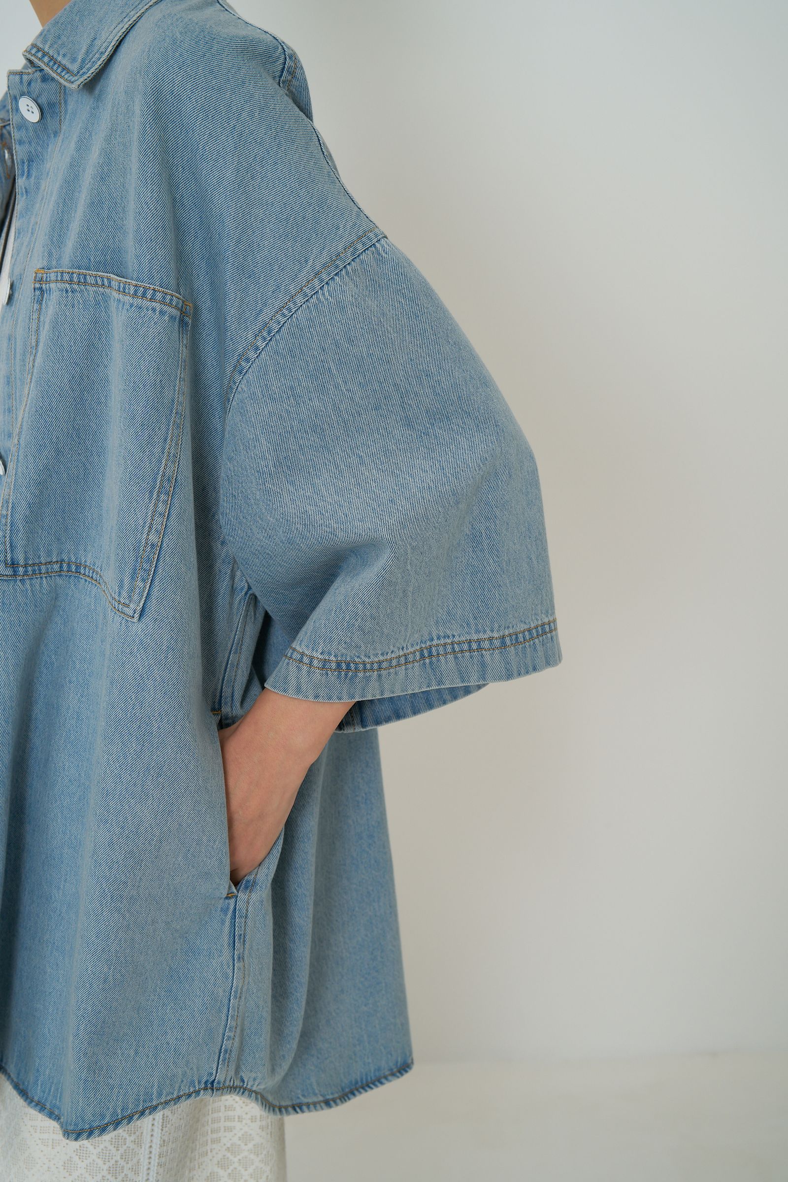 [4861-041BT] ハーフスリーブデニムJK ライトブルー