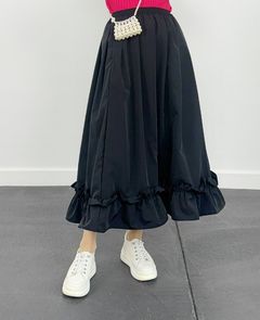 神戸・山の手スカート 裾フリルスカート マキシ ブラック