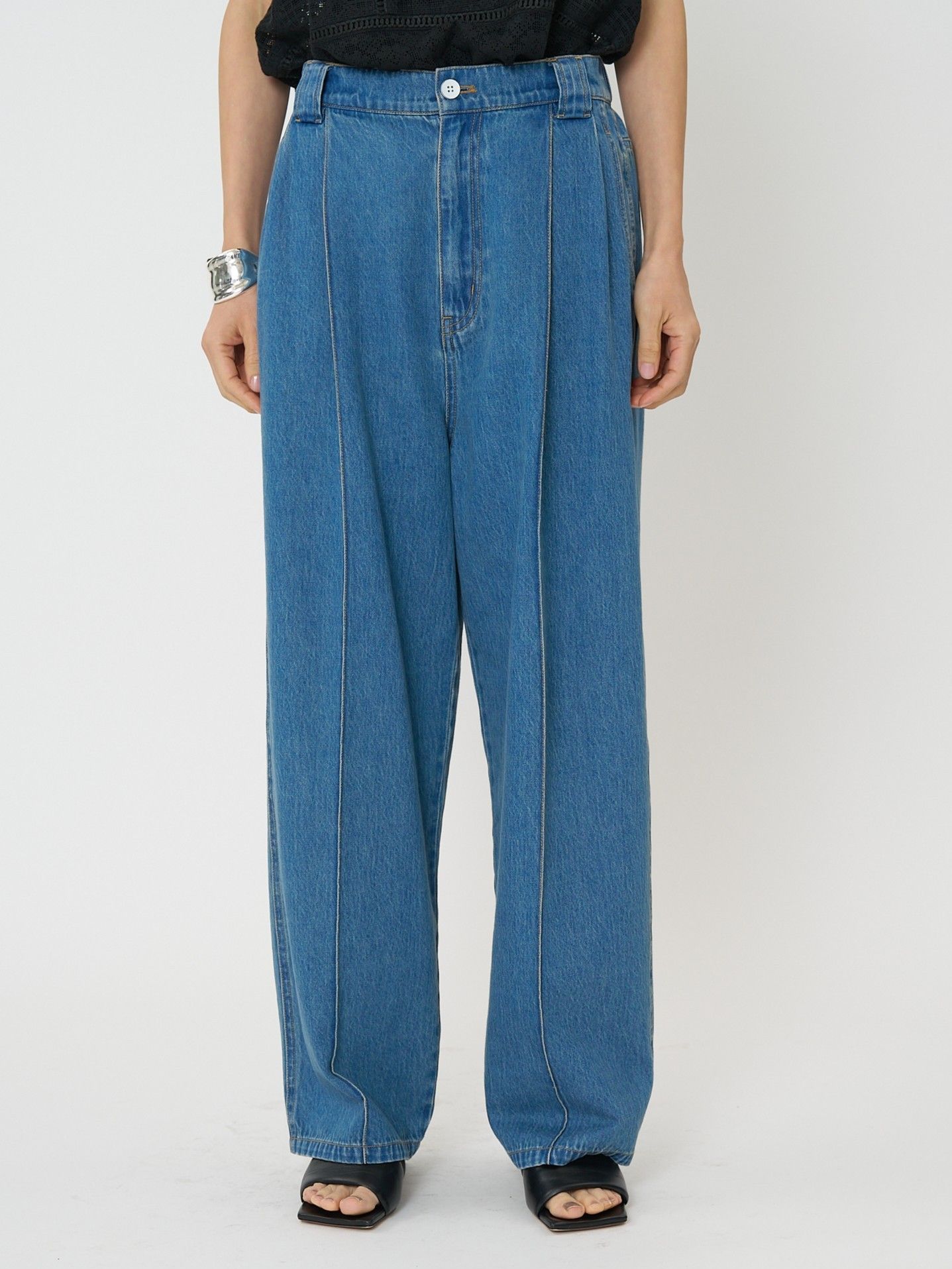 [3861-042BT] センターステッチデニムPT ブルー