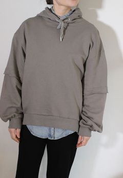 セントラル裏毛カットオフパーカー カーキグレー