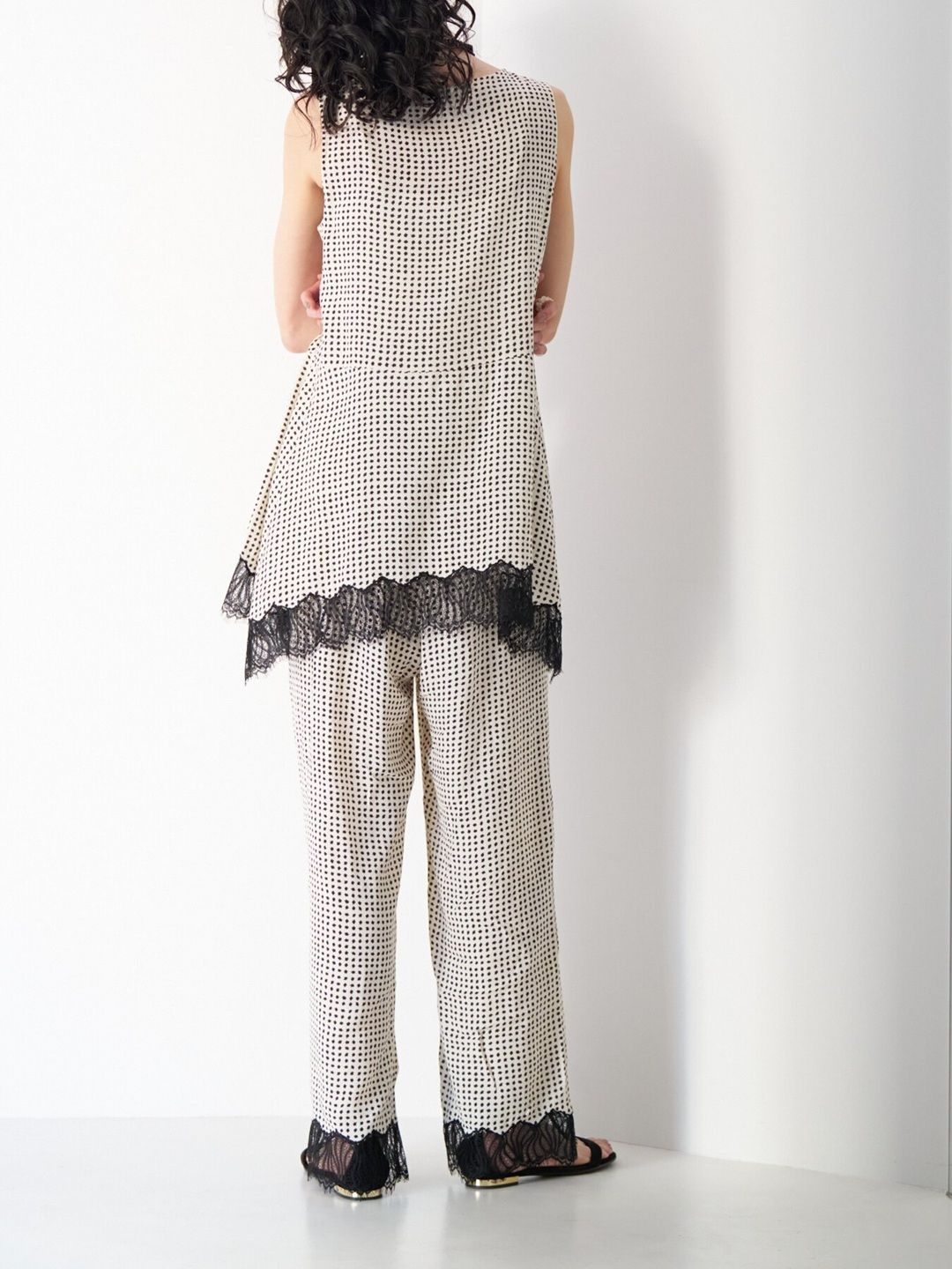 [1563-683NH] レーストリムドットタンクTOP ブラック