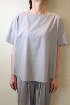 ツイルバックタックハーフスリーブブラウス ライトグレー