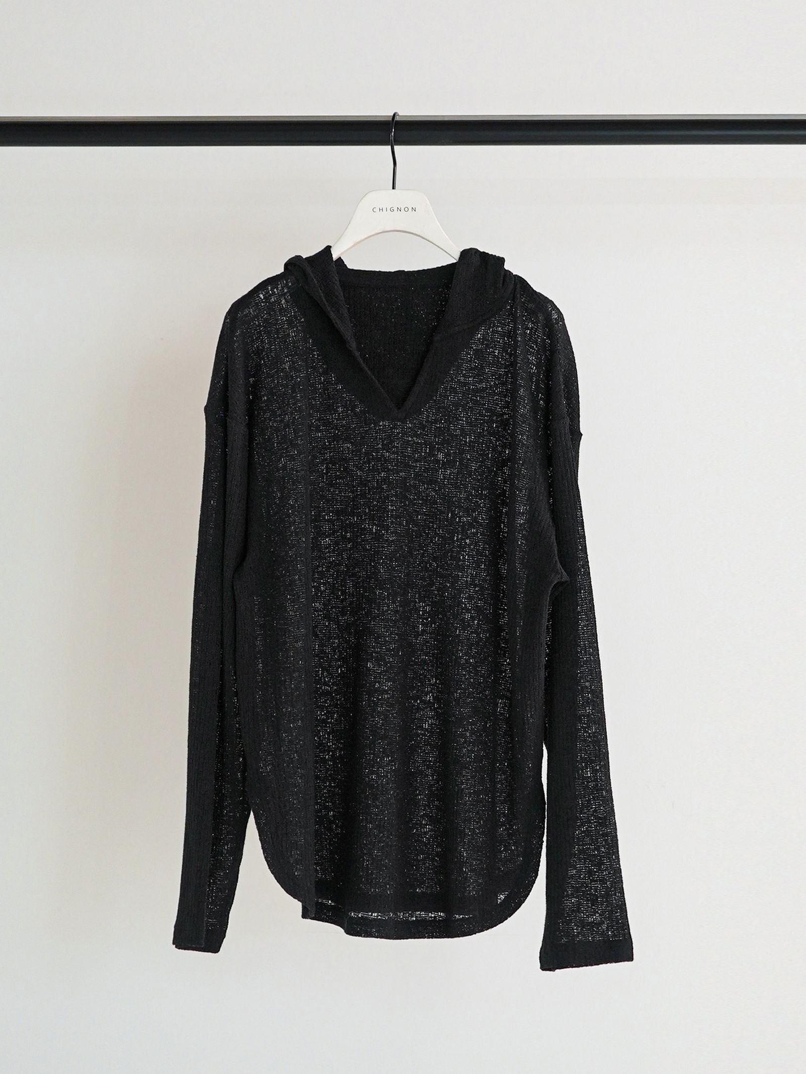 [8861-068GL] シアーフーディニットソー ブラック