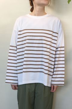 ハイゲージ天竺パネルボーダーTシャツ ベージュ