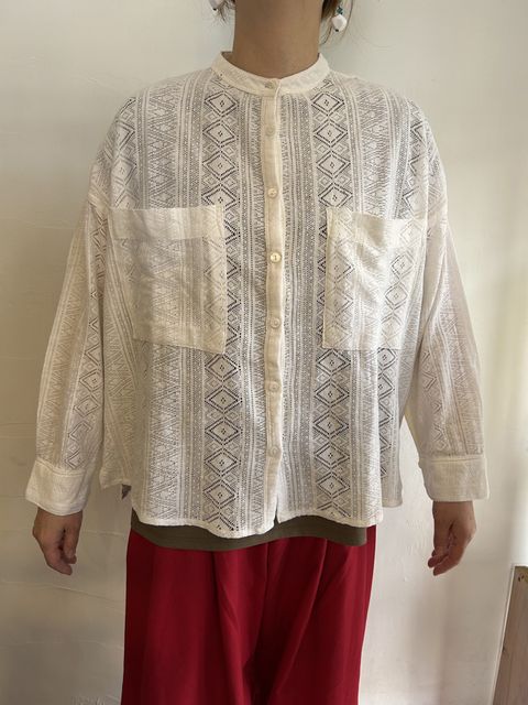 レース長袖シャツ オフホワイト