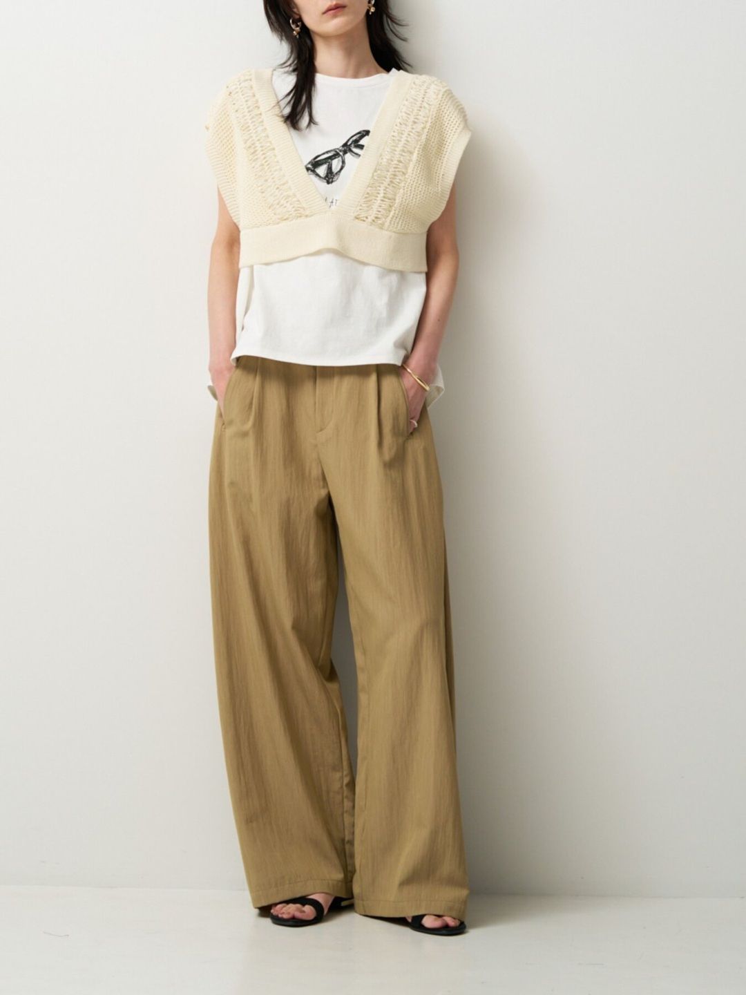 [9563-691DP] ヘアピンレースドッキングベスト アイボリー