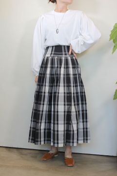 プリーツタフタスカート ブラックチェック