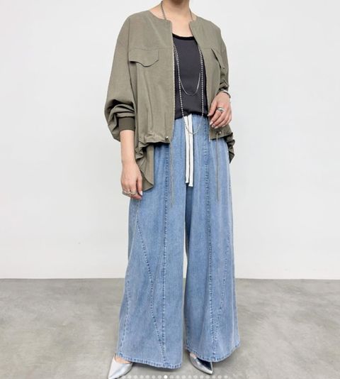 テンセルストレッチデニムワイドパンツ サックス