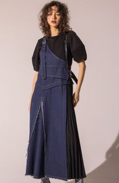サイドチュールプリーツデニムジャンパースカート インディゴ