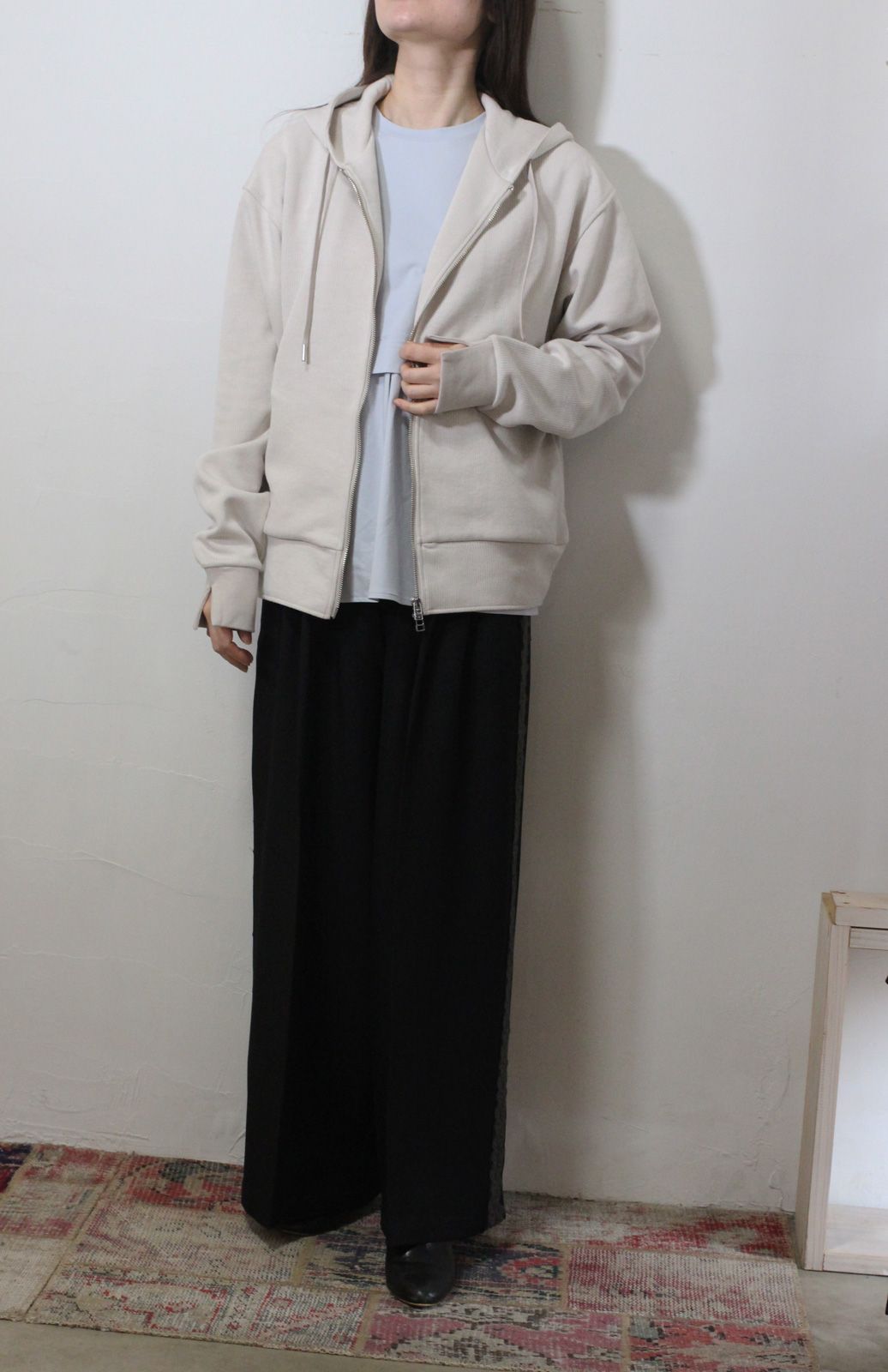 リブダブルジップパーカー キナリ