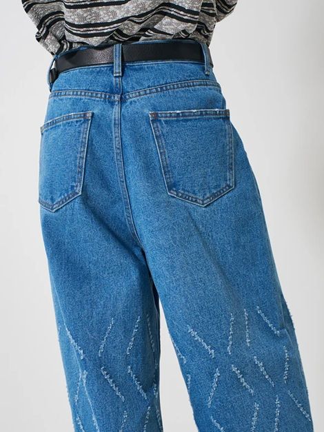 LASER CUT WIDE DENIM ブルー