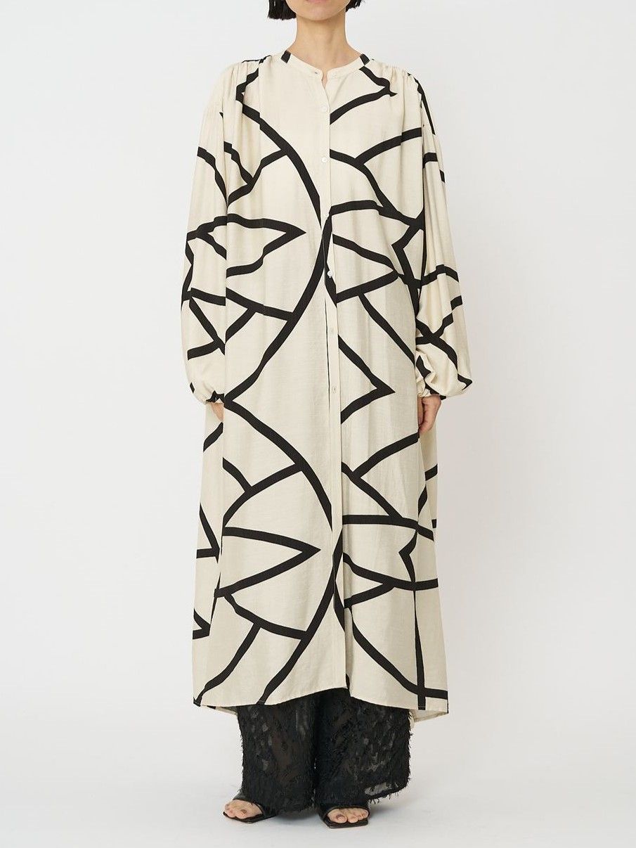 [5961-019KK] ラインプリントシャツOP ブラック