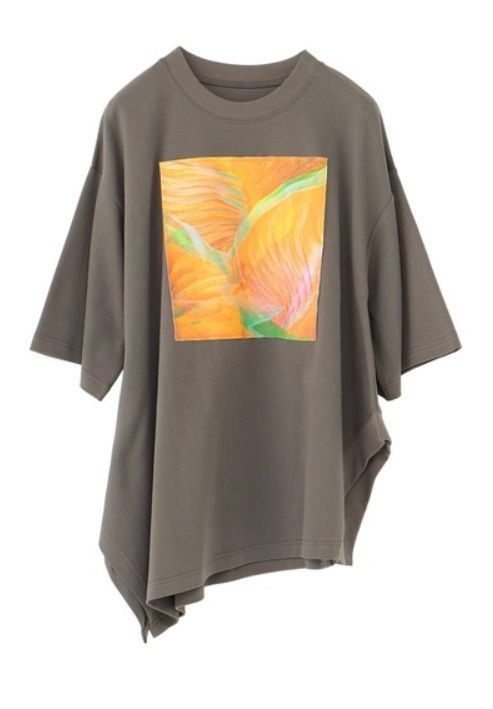 2WAYリーフフォトプリントレイヤードTシャツ チャコールグレー