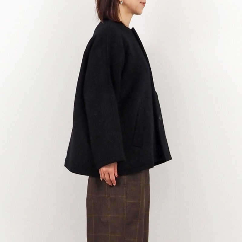 ダブルフェイスメルトンラグランコート ブラックxグレー