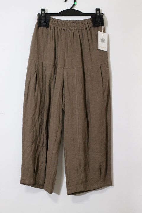 クロップドリネンパンツ ブラウン