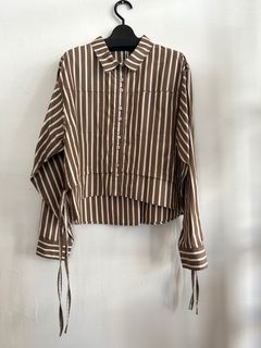 ストライプバックプリントシャツ ベージュ