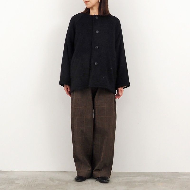 ダブルフェイスメルトンラグランコート ブラックxグレー