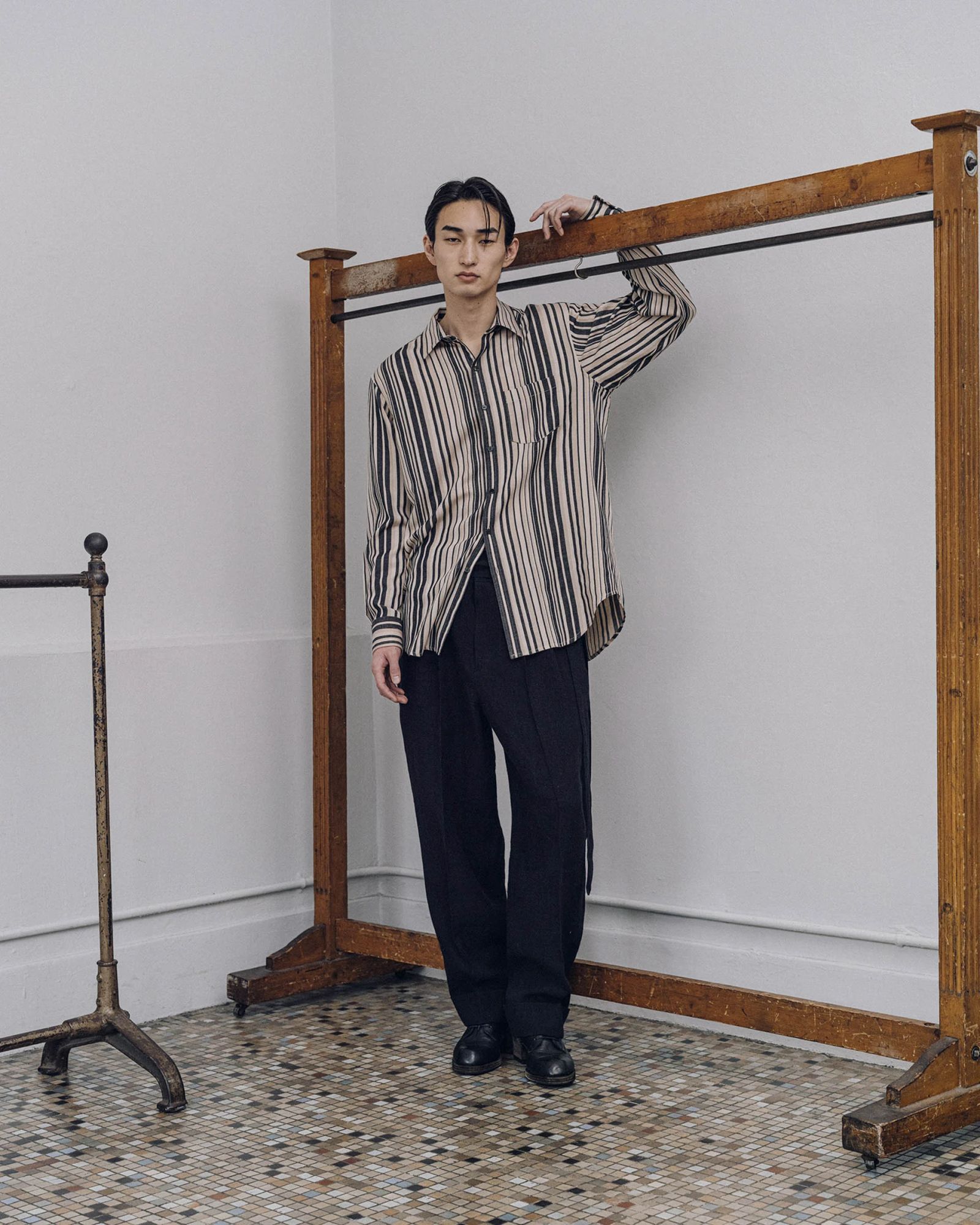 Linen Double Hem Pants with Matching Belt / Black