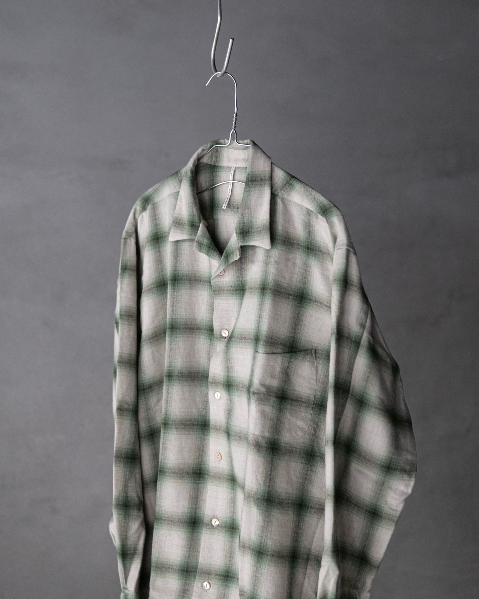 OPEN COLLAR SHIRT / GREEN OMBRE CHECK