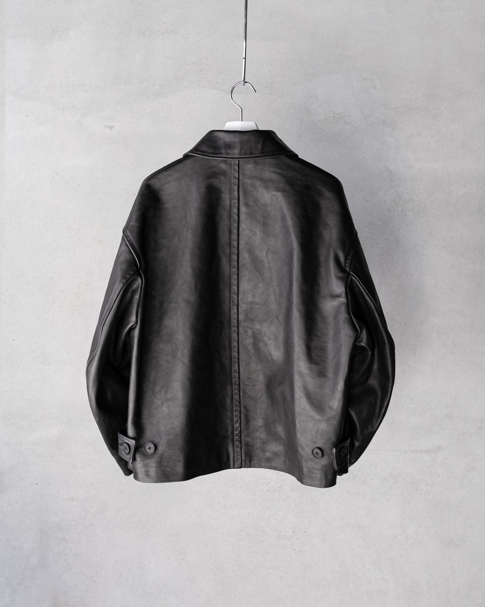 Leather Wide Elbow Coat / Black