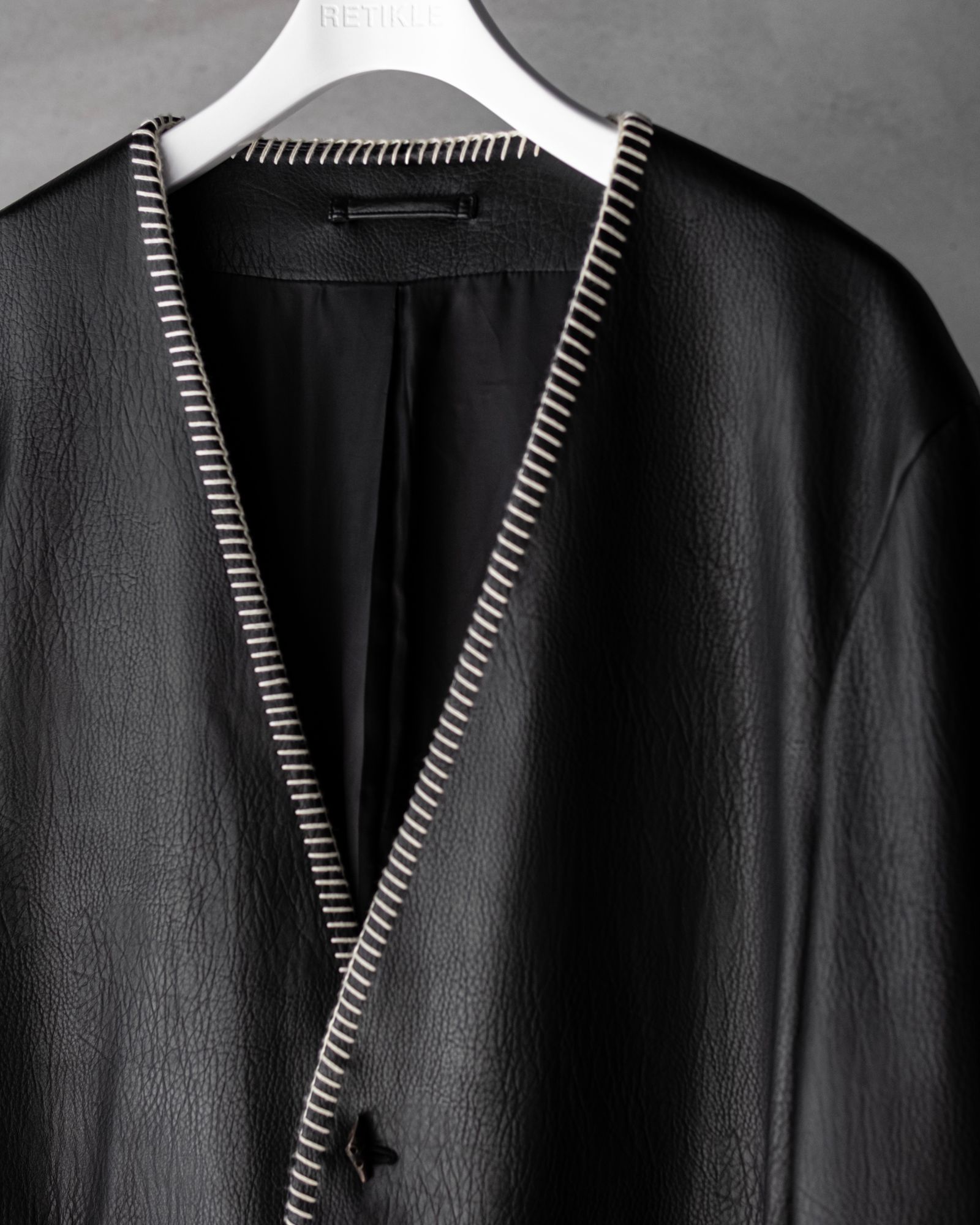 Fake Leather Embroidery Jacket / Black