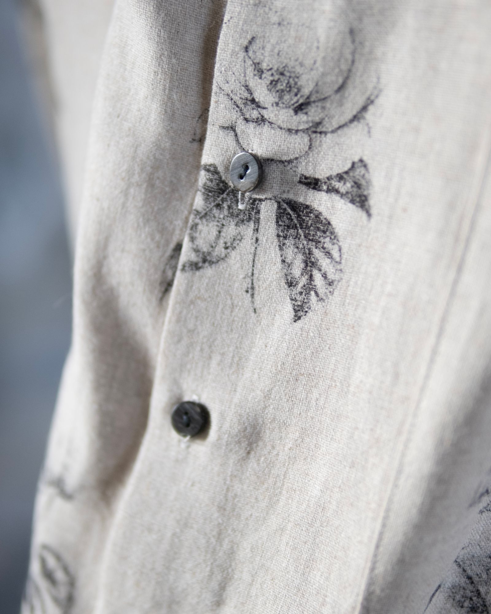 Botanical Print Oversized Shirt / Ecru × Botanical Print