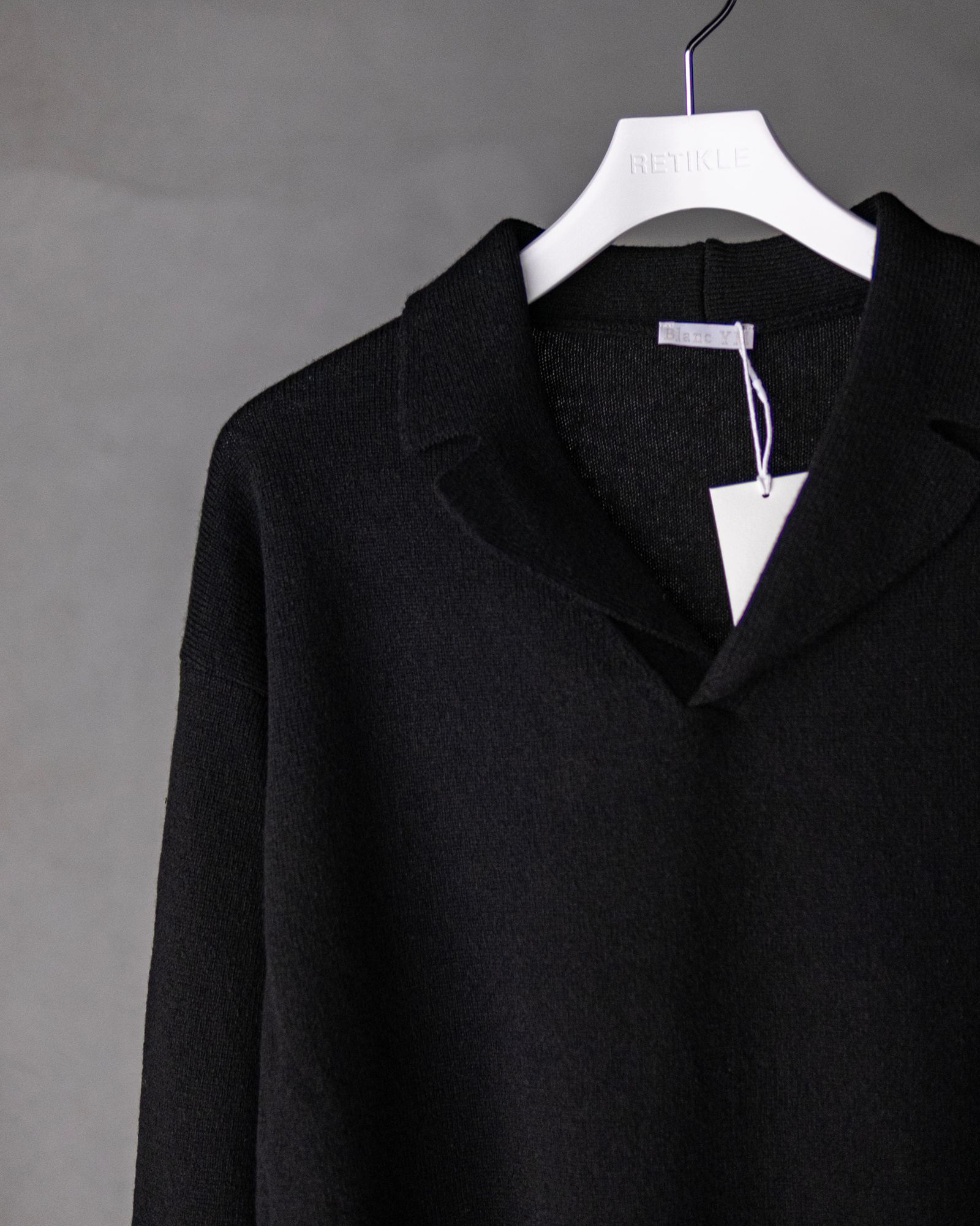 Wool Open Collar Knit Shirts / Black
