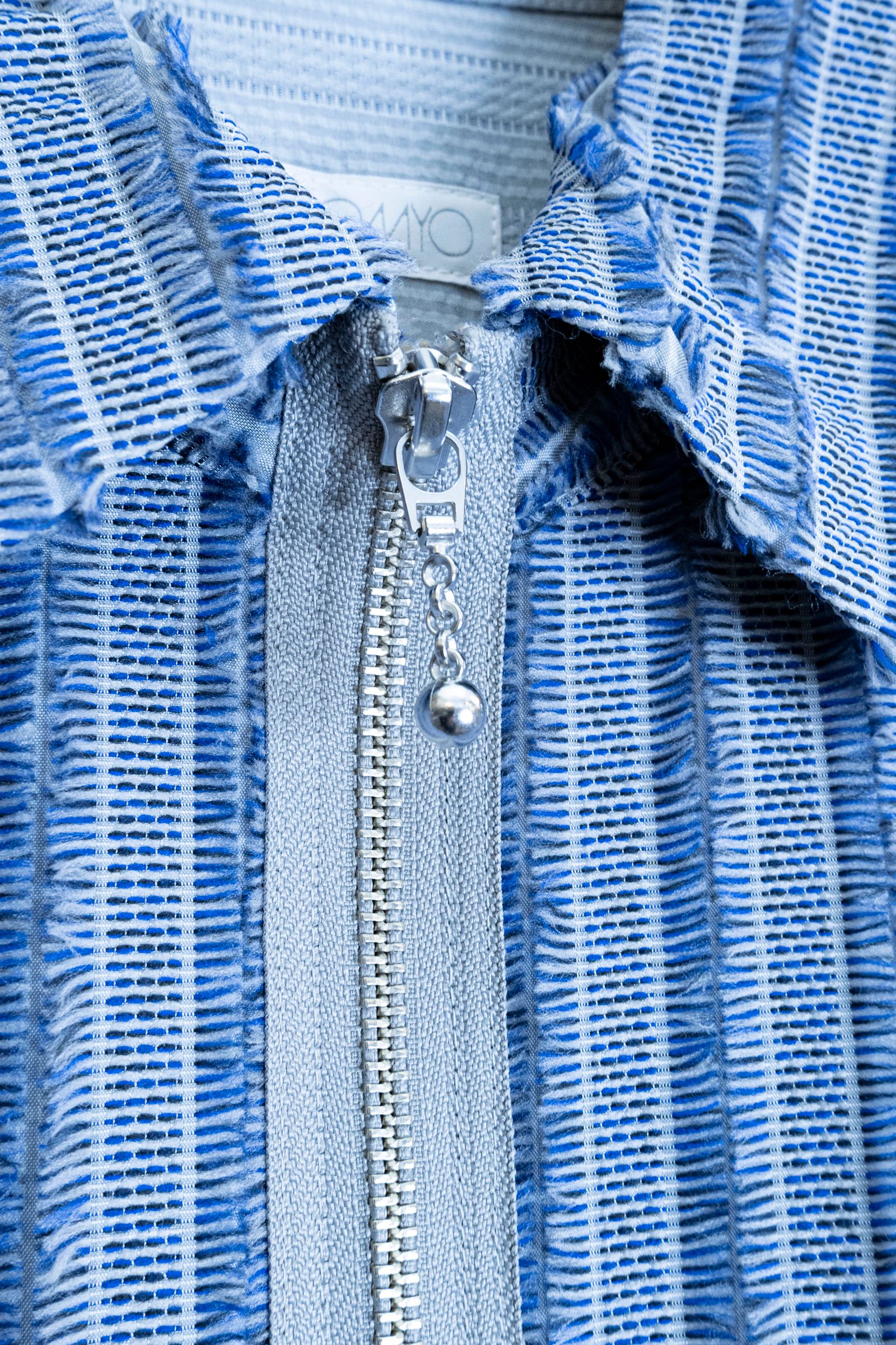 Quilted Striped Jacquard Shirt Blouson / 刺し子ストライプジャカードシャツブルゾン - GRAY BLUE