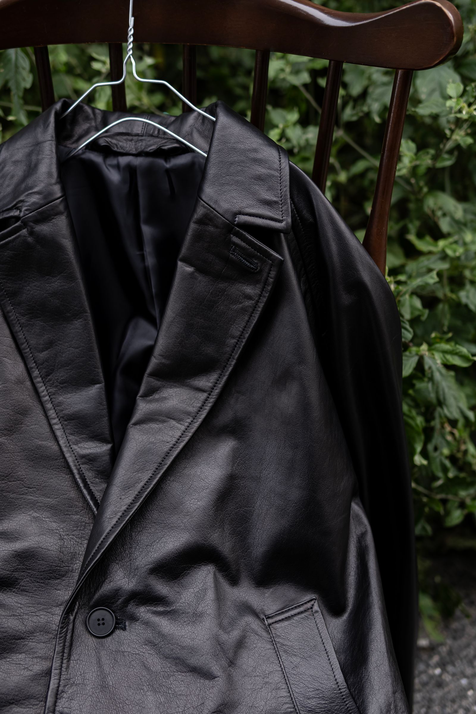 LEATHER OVERSIZE RAGLAN JACKET / BLACK