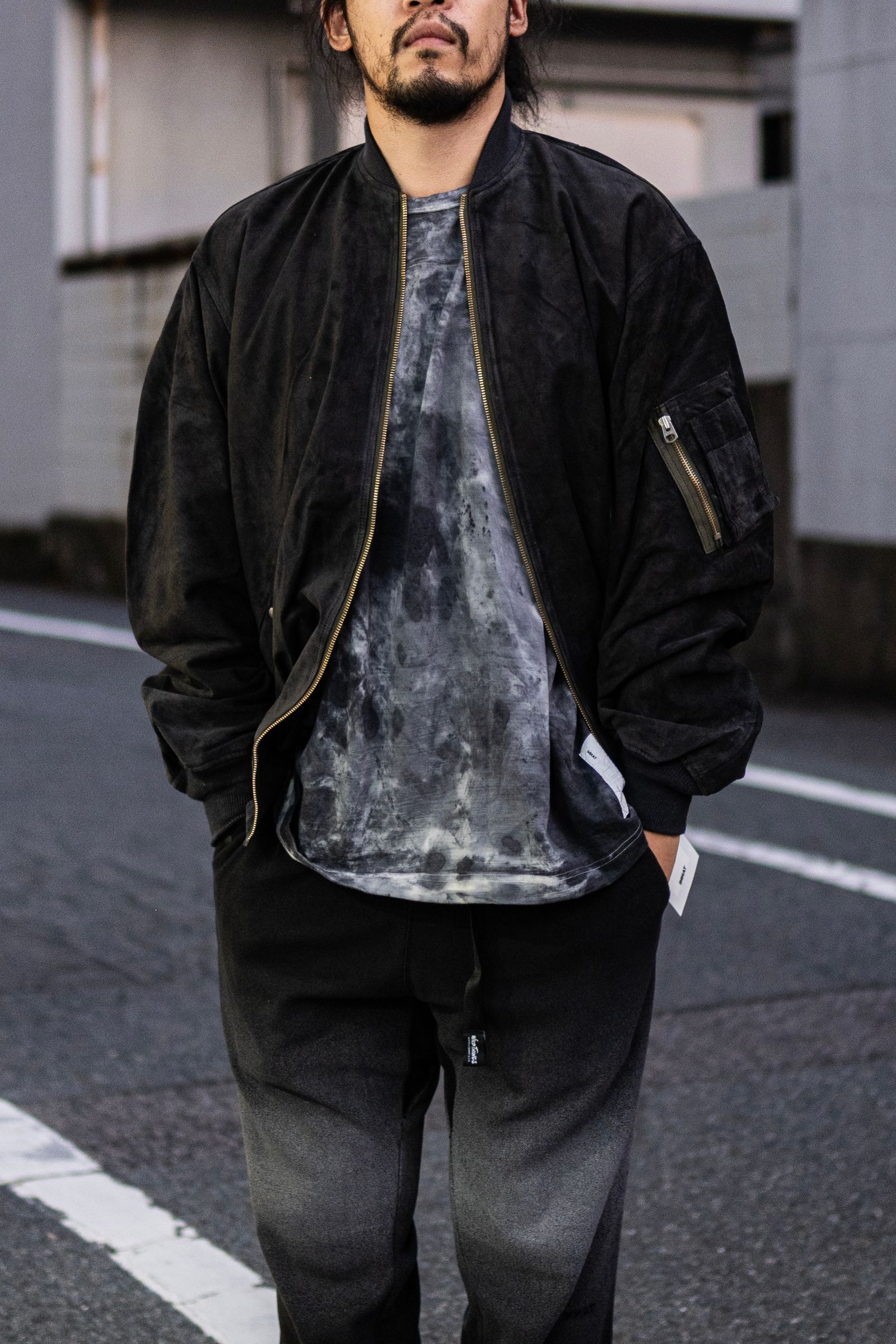 【INNAT×KANEMASA PHIL.】WOOL TIE-DYE FOOTBALL TEE / Black
