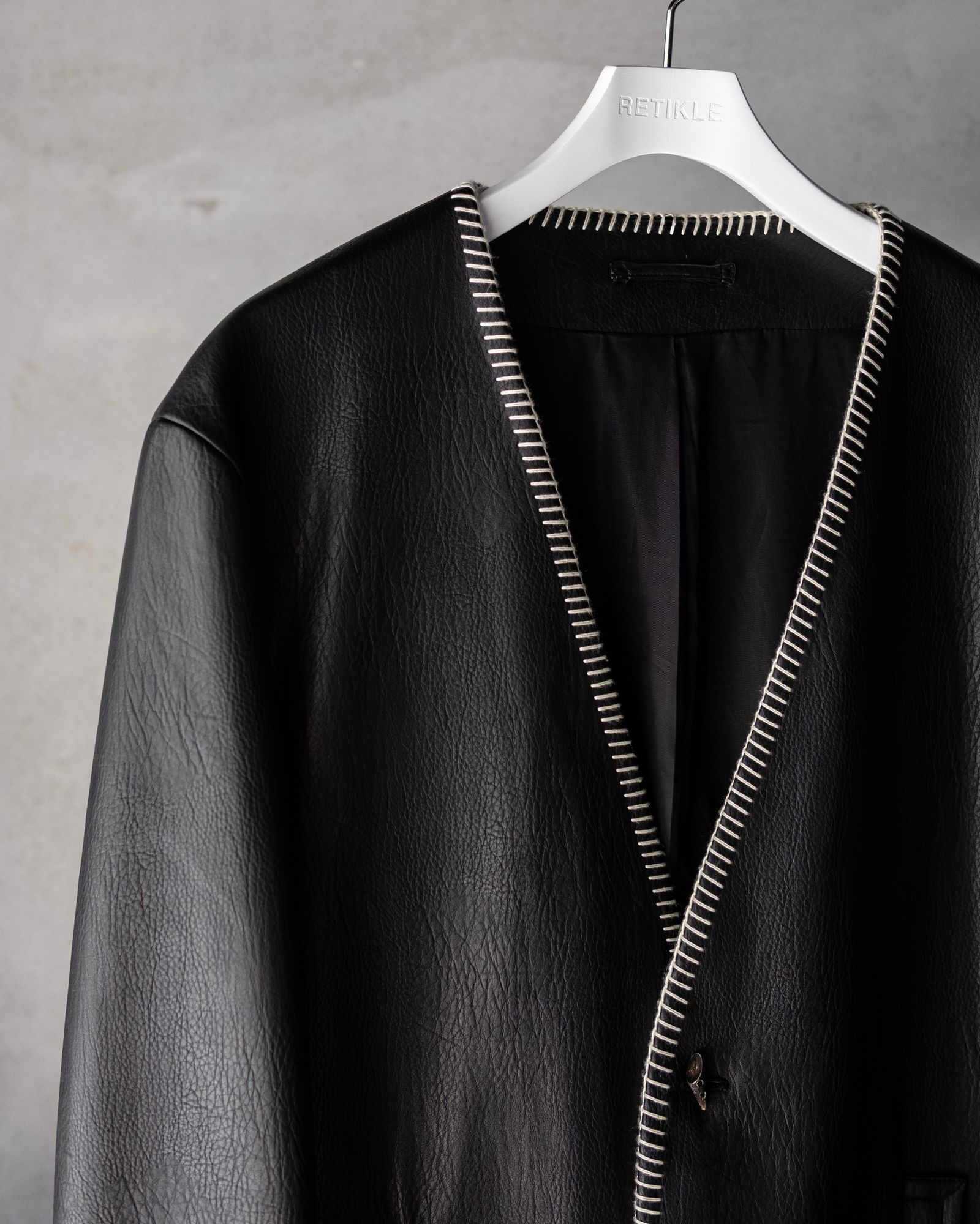 Fake Leather Embroidery Jacket / Black