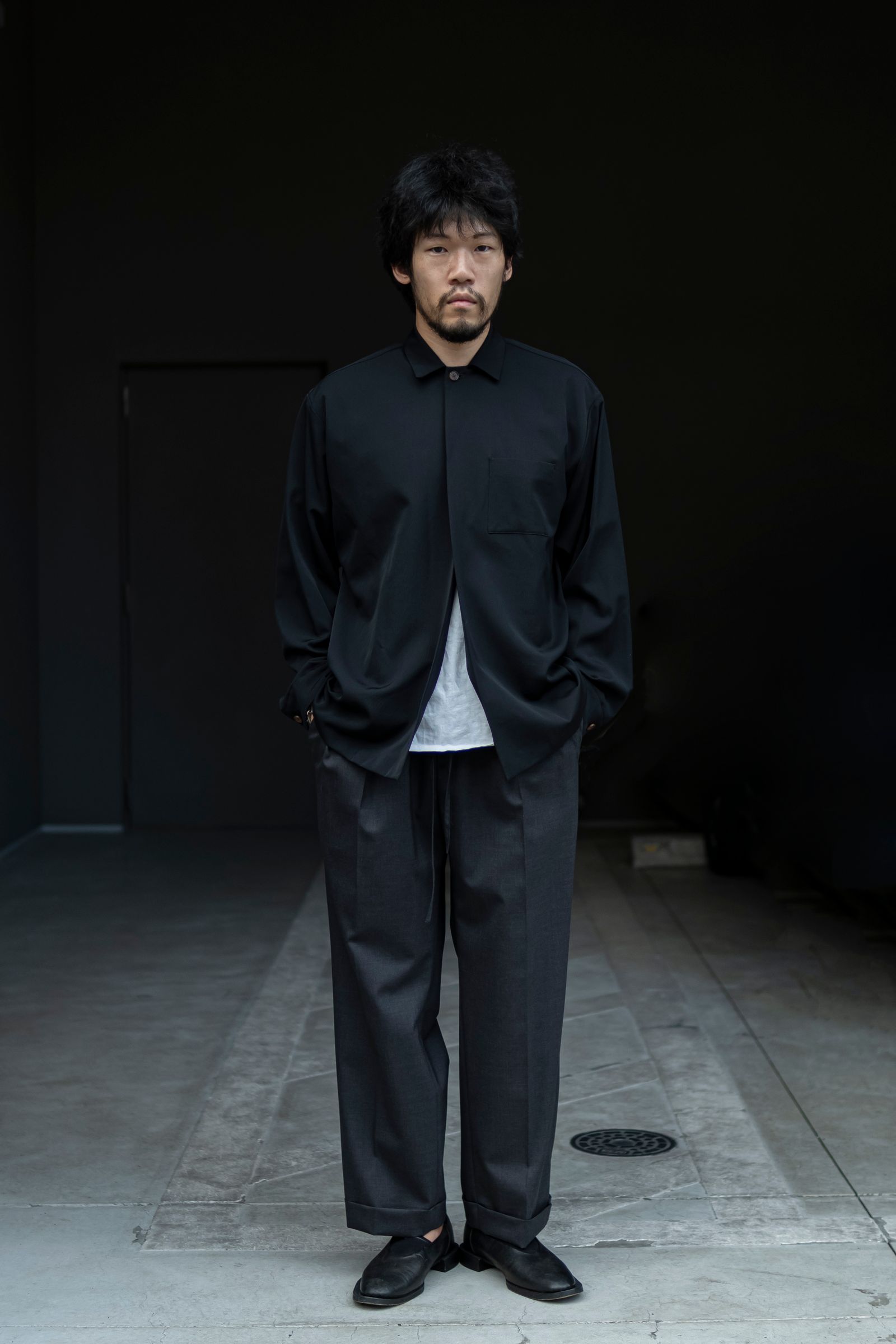 Blanc YM - Wool Mohair open shirt / Black | Retikle Online Store